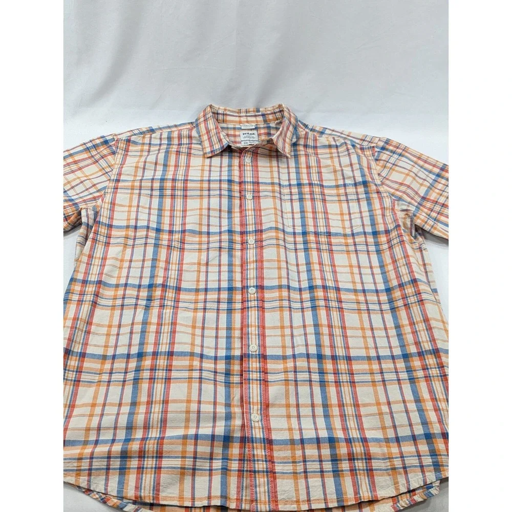 prAna Standard Fit Plaid Button Up Short Sleeve Shirt Size XXL‎ 2XL Mens EUC